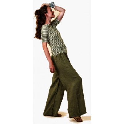 Pantalon Eté lin 100% tissé, ample, coupe fluide et fonctionnelle